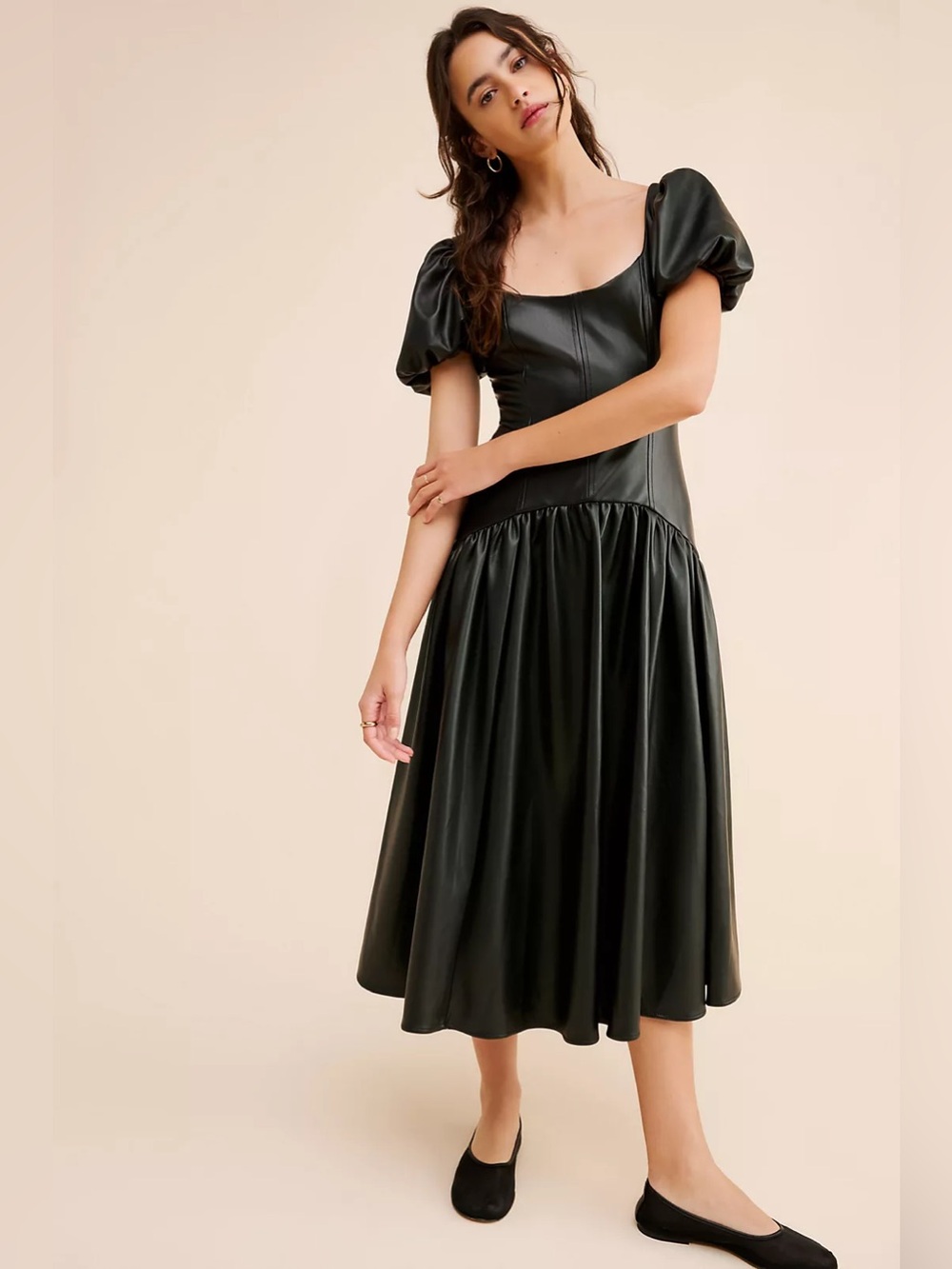 NWOT Hutch Vegan Leather Puff Sleeve Dress